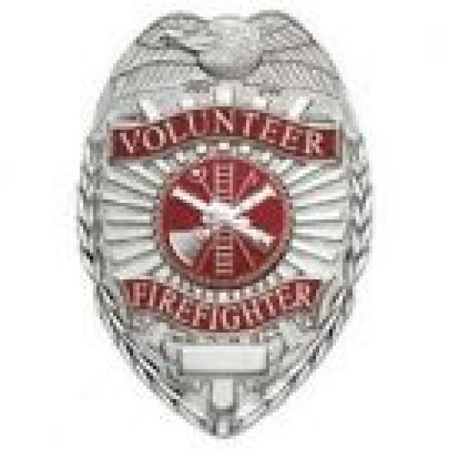 VOLUNTEER FIREFIGHTER SHIELD METAL SHIRT BADGE - NICKEL.